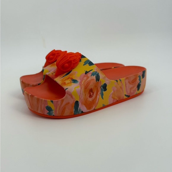 Kurt Geiger London Eagle Chunky Floral Platform Slide Orange Summer Sandals - Picture 6 of 17